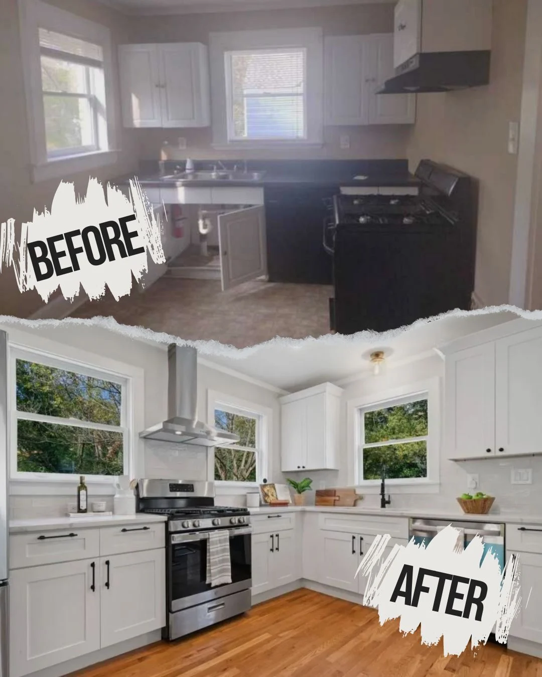 Kitchen · before and after — Atlanta flip financed by Tidal Loans
