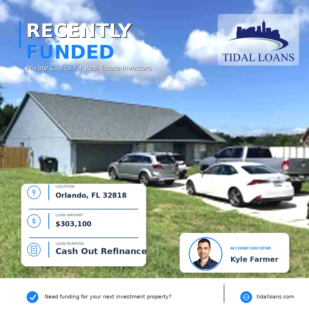 Recently funded Tidal Loans DSCR cash-out refinance on an Orlando, Florida investment property ($303,100)