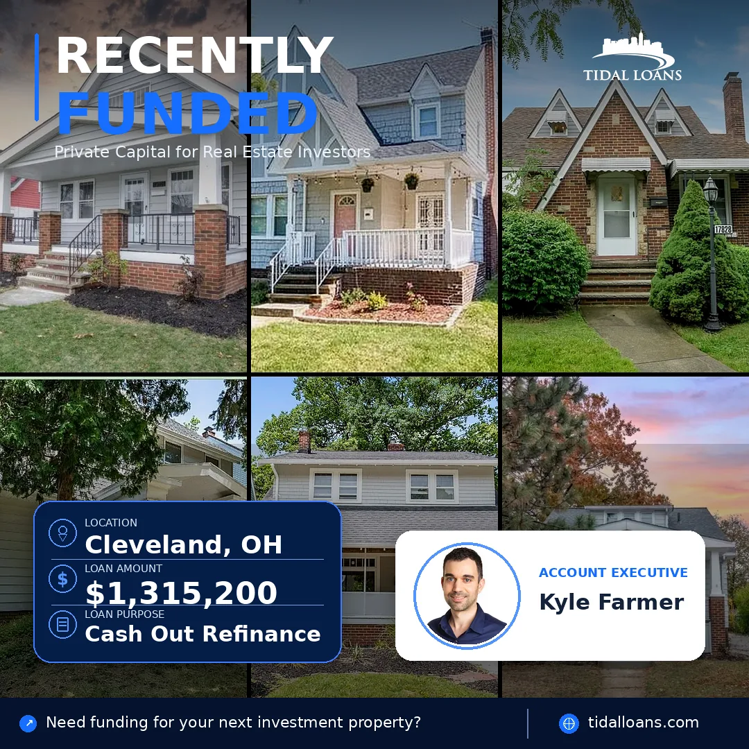 Recently funded Tidal Loans DSCR portfolio cash-out refinance in Greater Cleveland, Ohio — $1,315,200 loan