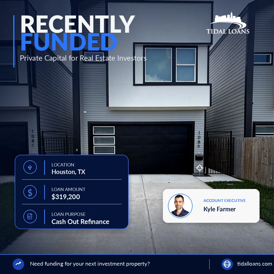Recently funded Tidal Loans DSCR cash-out refinance on a Houston, Texas investment property ($319,200)