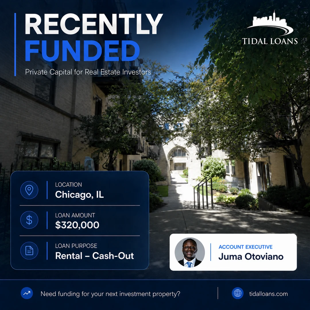 Recently funded Tidal Loans rental cash-out refinance in Chicago, Illinois — $320,000 at 80% LTV