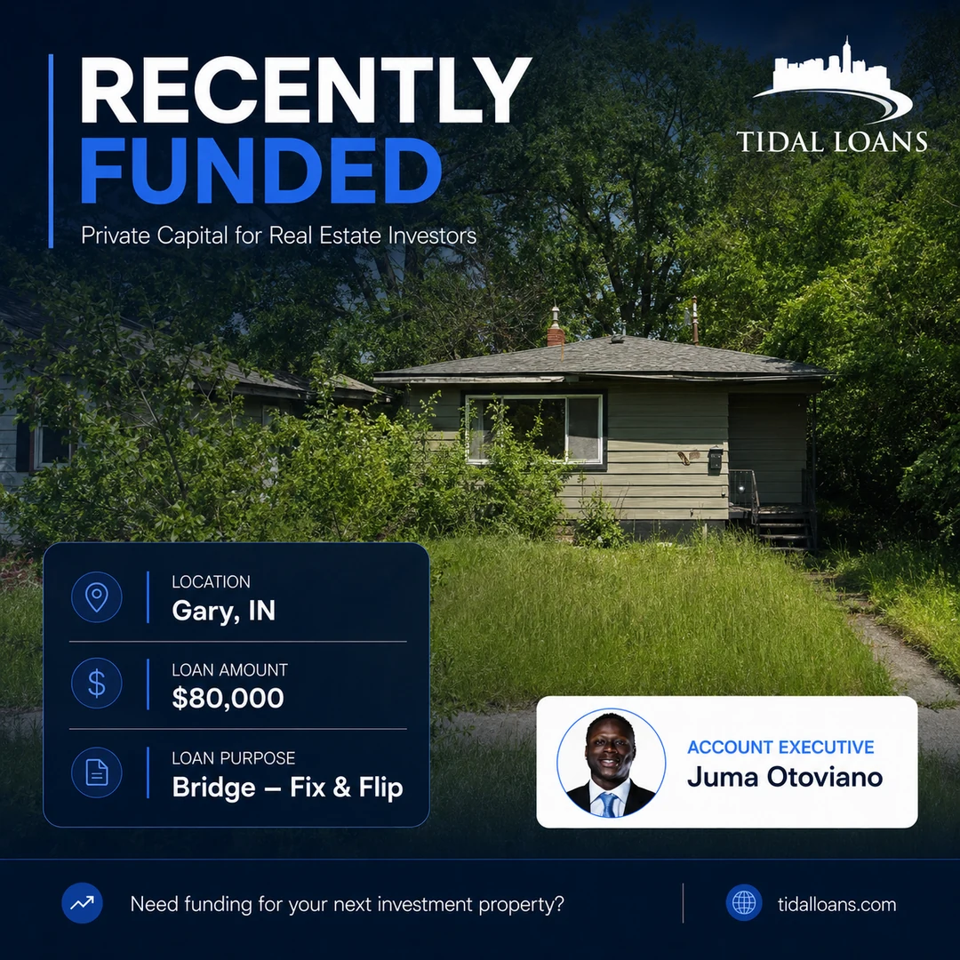 Recently funded Tidal Loans hard money bridge loan in Gary, Indiana — $80,000 fix and flip financing