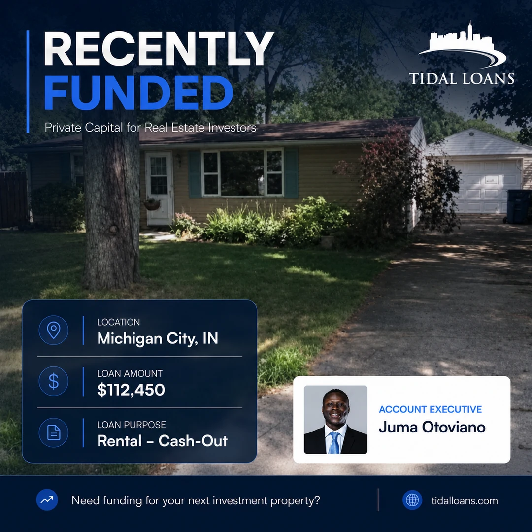 Recently funded Tidal Loans Airbnb cash-out refinance in Michigan City, Indiana — $112,450 short-term rental loan
