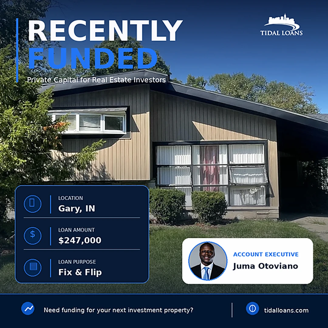 Recently funded Tidal Loans fix and flip loan in Gary, Indiana — $247,000 on a heavy gut renovation